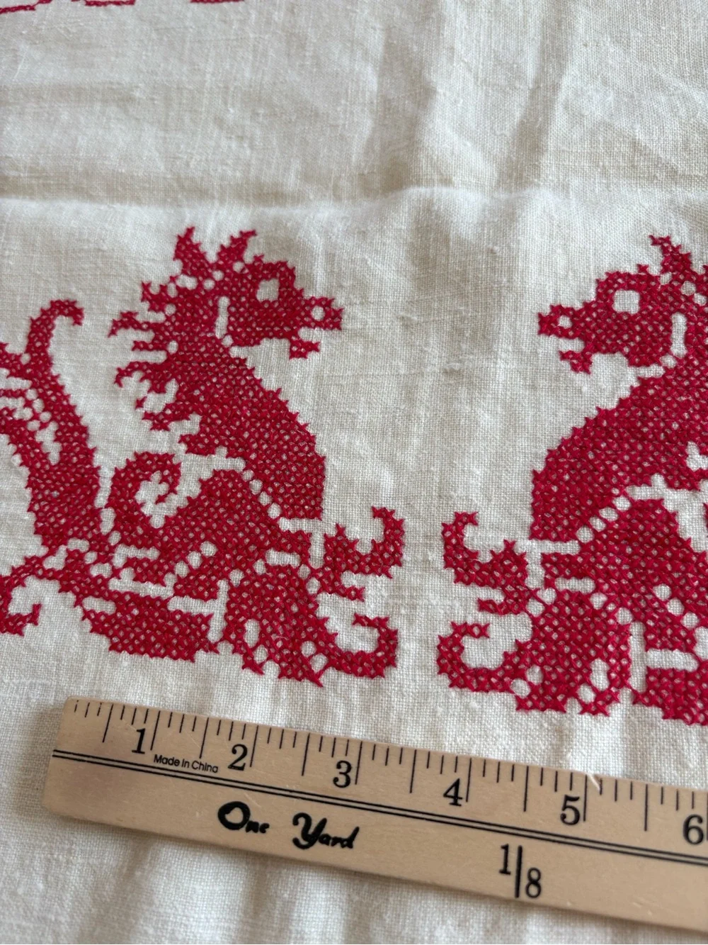 Vintage Red and Cream Embroidered Dining Tablecloth
